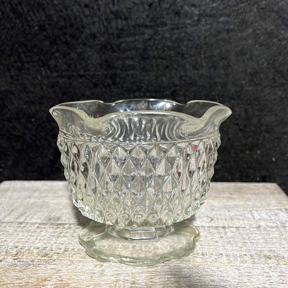 VTG Indiana Glass Diamond Point Pattern Clear Glass Small Footed Bowl